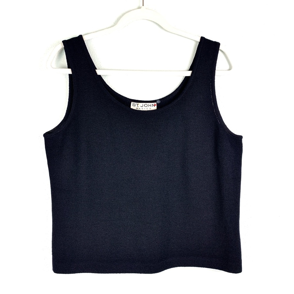 St. John Basics Black Scoop Neck Sleeveless Luxury Knit Tank Top Shell, Size M